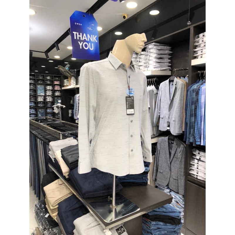 Áo sơ mi owen dài tay màu ghi sáng slim fit vải nano AS230024D
