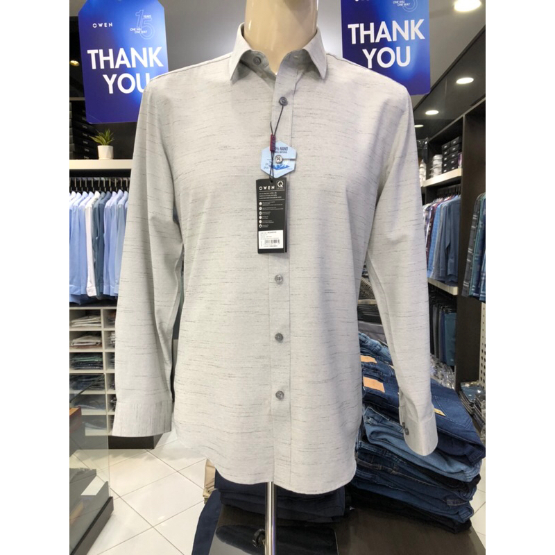 Áo sơ mi owen dài tay màu ghi sáng slim fit vải nano AS230024D