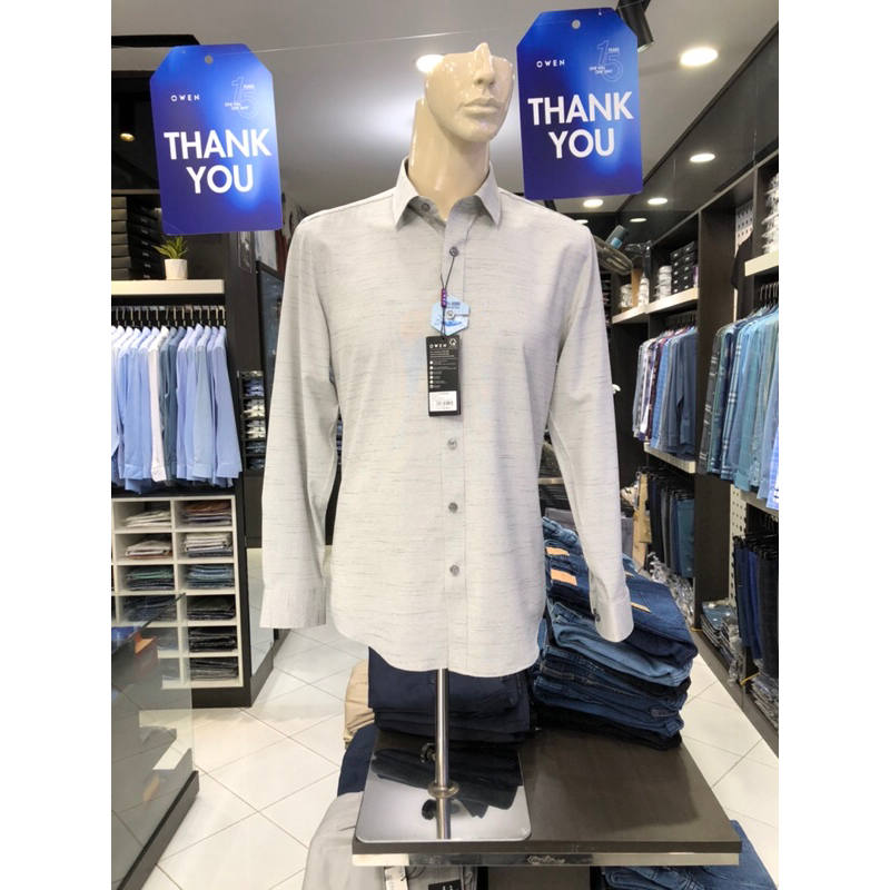 Áo sơ mi owen dài tay màu ghi sáng slim fit vải nano AS230024D