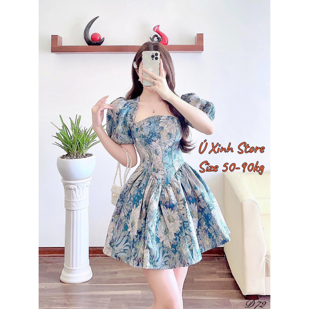 Đầm BIGSIZE hack dáng (CÓ VIDEO MẪU MẶC) - D72 - Ú XINH STORE (Hoa Xanh)