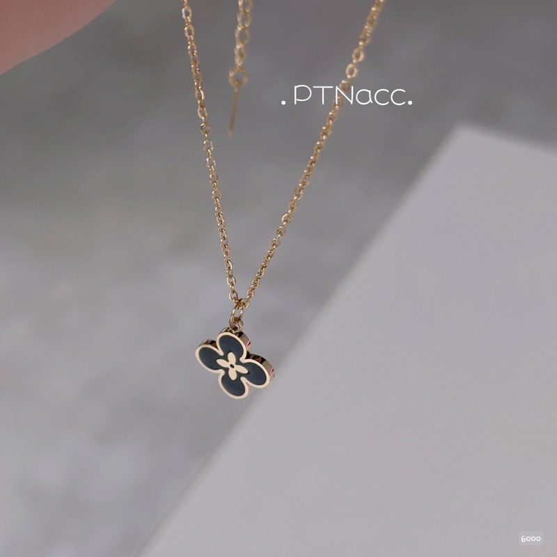 Dây chuyền, vòng cổ titan cỏ 4 lá màu đen . PTNACC