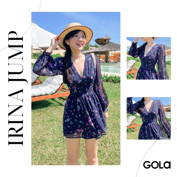 IRINA jump - jump hoa tay phồng cổ chữ V
