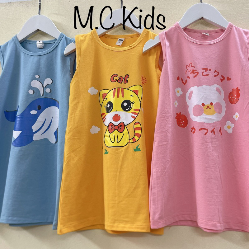 Váy bé gái sát nách dáng xuông cotton co giãn 4 chiều