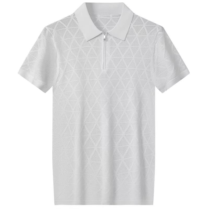 Áo Polo Nam Cổ Bẻ Khóa Kéo Chui Đầu, Ngắn Tay, Chất Liệu Mông Tơ Ghi Xu Hướng Mặc 4 Mùa Thời Trang Cao Cấp