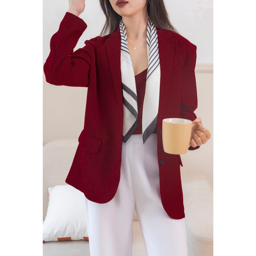 Áo blazer nữ áo vest nữ KHÀN màu đỏ tà bầu basic áo khoác công sở tay dài 1 lớp phong cách Hàn Quốc