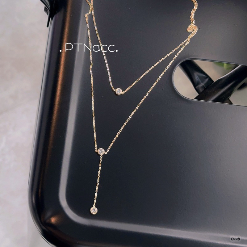 Dây chuyền, vòng cổ titan đá tròn mini 2 tầng dáng dài korea . PTNACC