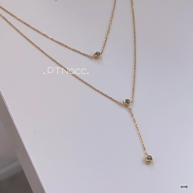 Dây chuyền, vòng cổ titan đá tròn mini 2 tầng dáng dài korea . PTNACC