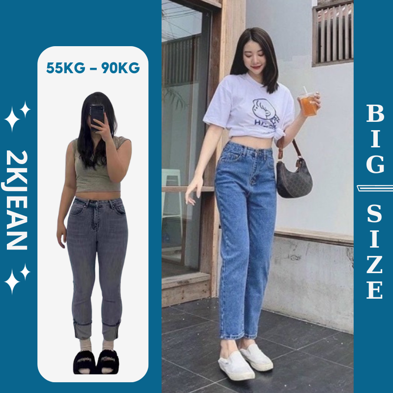 Quần baggy jean nữ lưng cao size đại kiểu quần bò baggy hàng VNXK thời trang bigsize 2KJEAN MS140