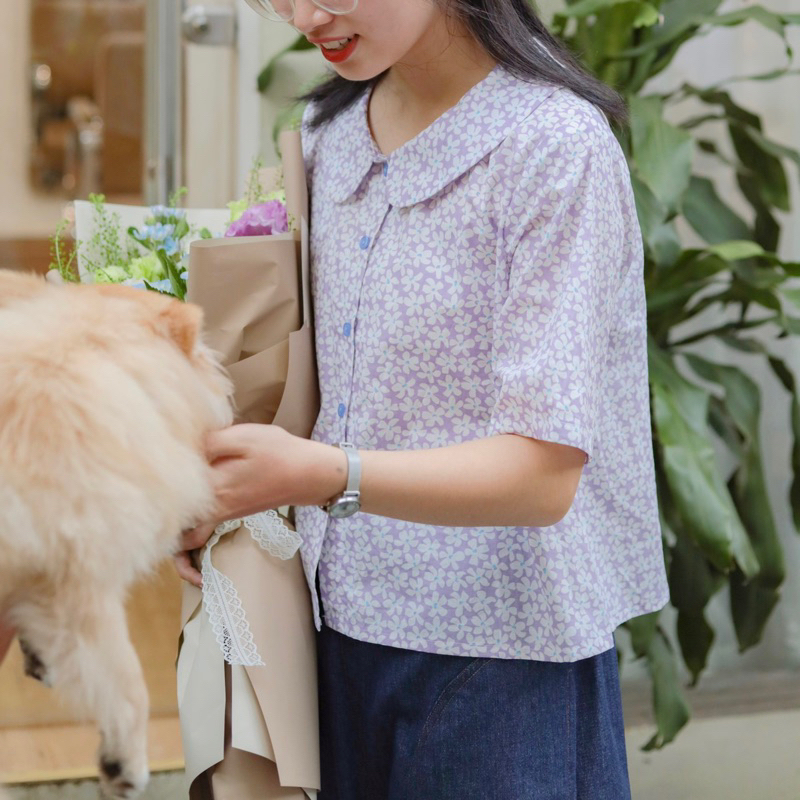 Áo sơ mi hoa nhí tay cộc | Lá Xoè