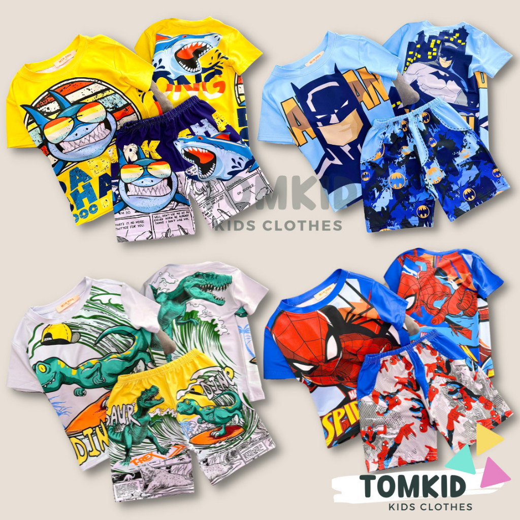 Bộ thun lạnh bé trai, đồ bộ cho bé hoạt hình siêu nhân chất thoáng mát co giãn không nhão 10-40Kg Tomkids