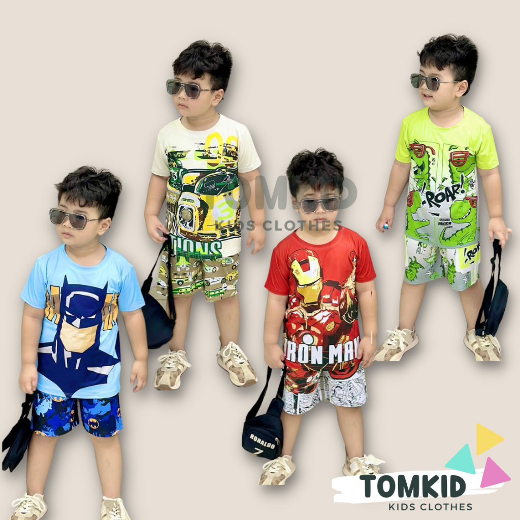 Bộ thun lạnh bé trai, đồ bộ cho bé hoạt hình siêu nhân chất thoáng mát co giãn không nhão 10-40Kg Tomkids