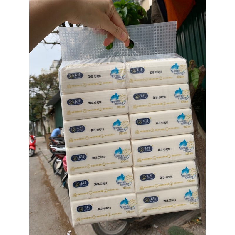 GIẤY LAU GIÁ RẺ Lốc 12 gói giấy ăn rút soft 300 tờ siêu dai hàng đẹp [giấy soft trắng 1 bịch (12 gói)]