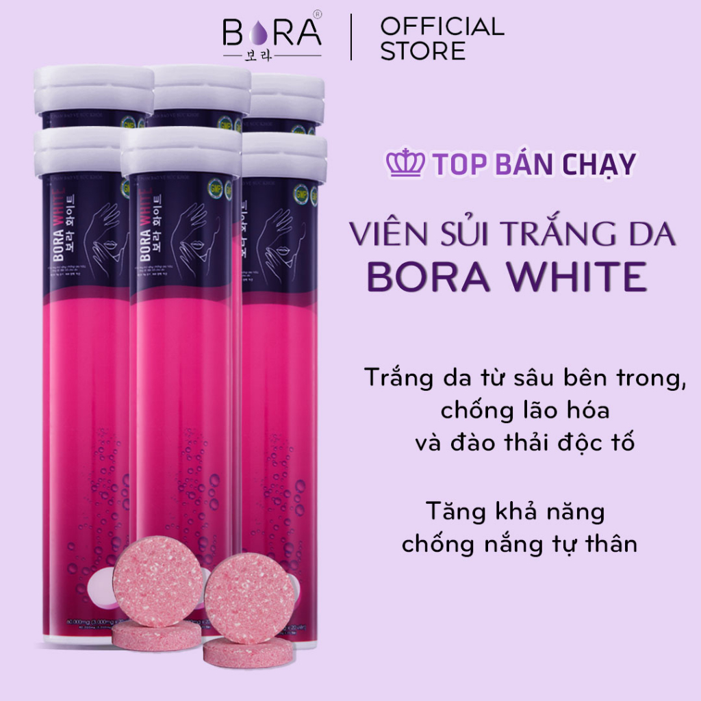 COMBO 6 Viên Sủi Trắng Da Mờ Nám BORA WHITE Giúp Làn Da Trắng Hồng Rạng Rỡ 120 viên