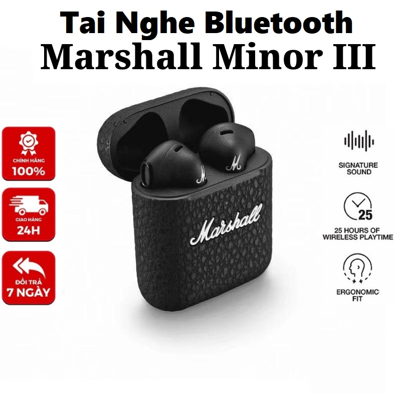 Tai Nghe Nhét Tai Không Dây Marshall Minor 3 Chống Thấm Nước  Âm Thanh Siêu Trầm Ấm Bass Mạnh Mẽ - Bảo Hành 3 Tháng