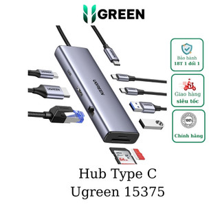 Bộ chuyển type-c to hdmi + lan + usb 3.0 + sd/tf + pd type-c 100w + type c data ugreen 15375