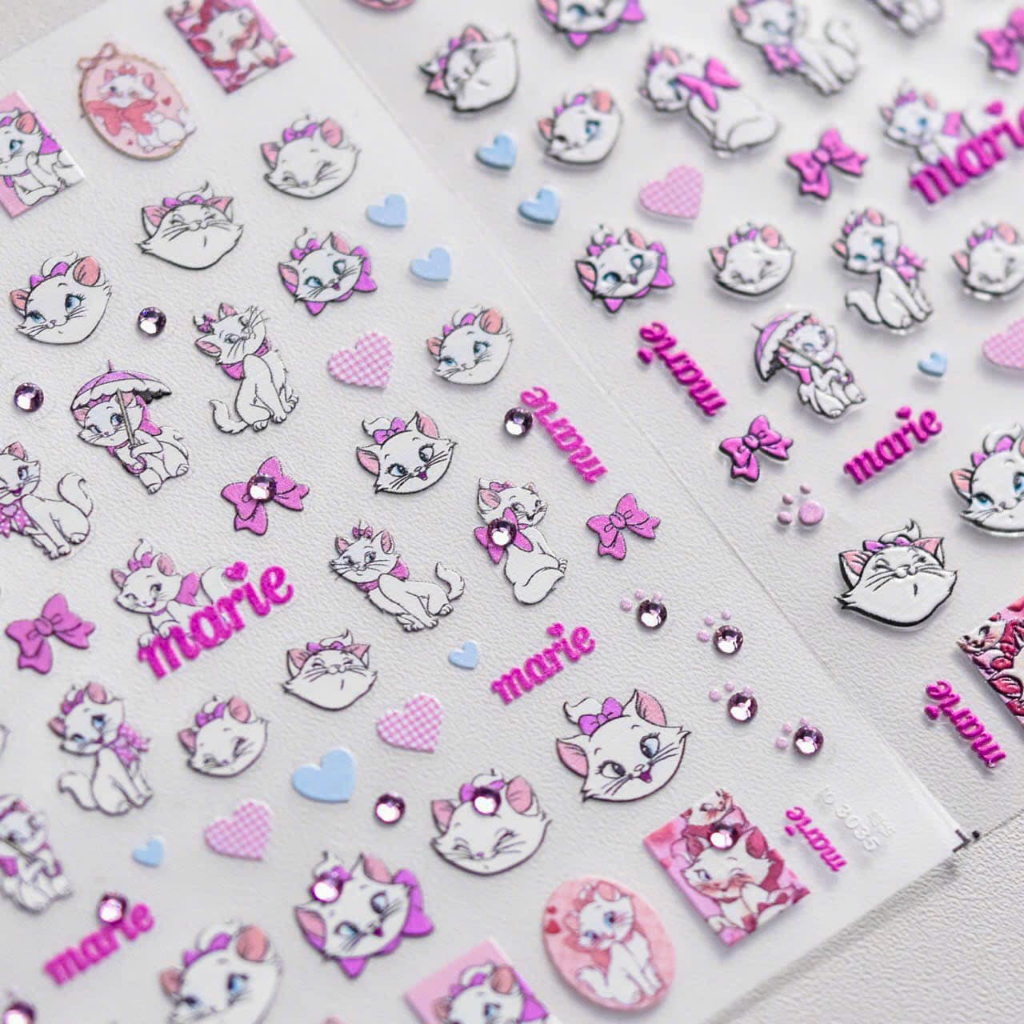 Sticker 5D, miếng dán hình mèo Marie đính ngọc trang trí móng tay
