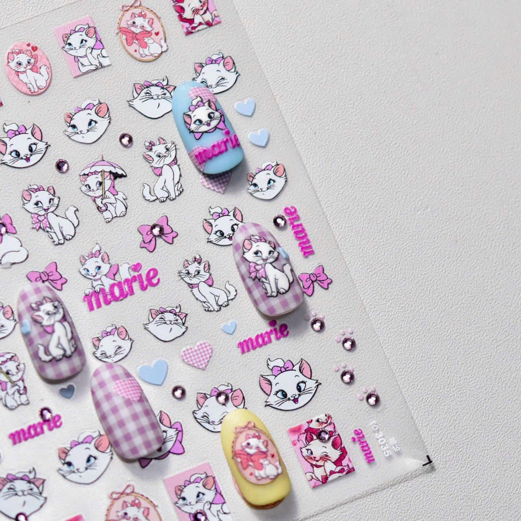 Sticker 5D, miếng dán hình mèo Marie đính ngọc trang trí móng tay