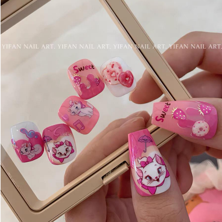 Sticker 5D, miếng dán hình mèo Marie đính ngọc trang trí móng tay
