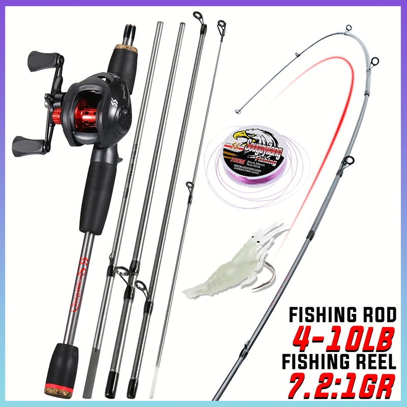 Bộ cần câu máy cần câu lure 1.7M+7.2:1 Máy Câu Ngang+dây câu cá100M Câu cá ngoài trời