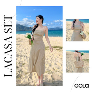 Set LACASA - Set áo croptop váy midi linen