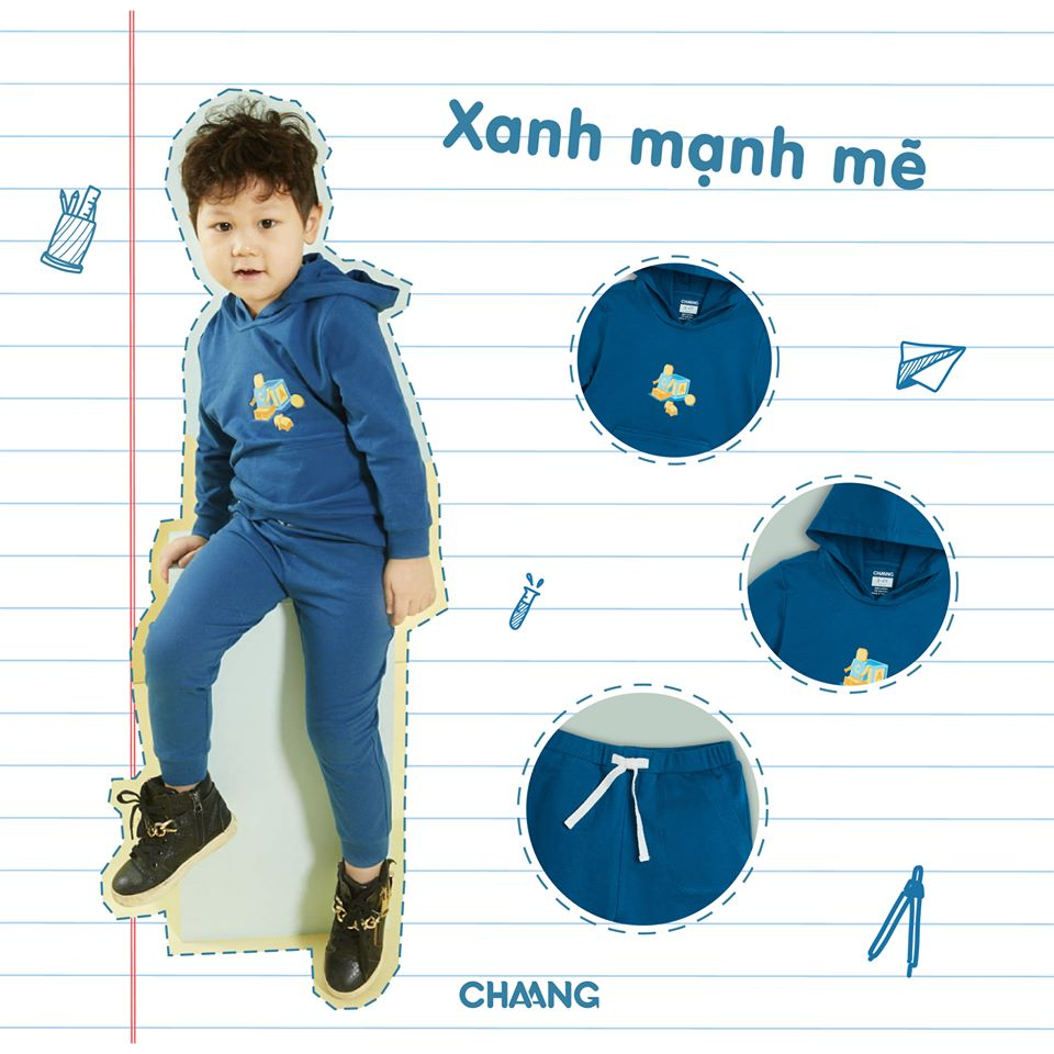CHAANG - BỘ NỈ HOODIE BÉ TRAI - BÉ GÁI 5-6 tuổi
