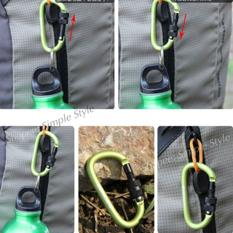 Móc khóa đa năng móc khóa nhôm đi phượt Carabiner chữ D khóa xoay 8cm tiện lợi