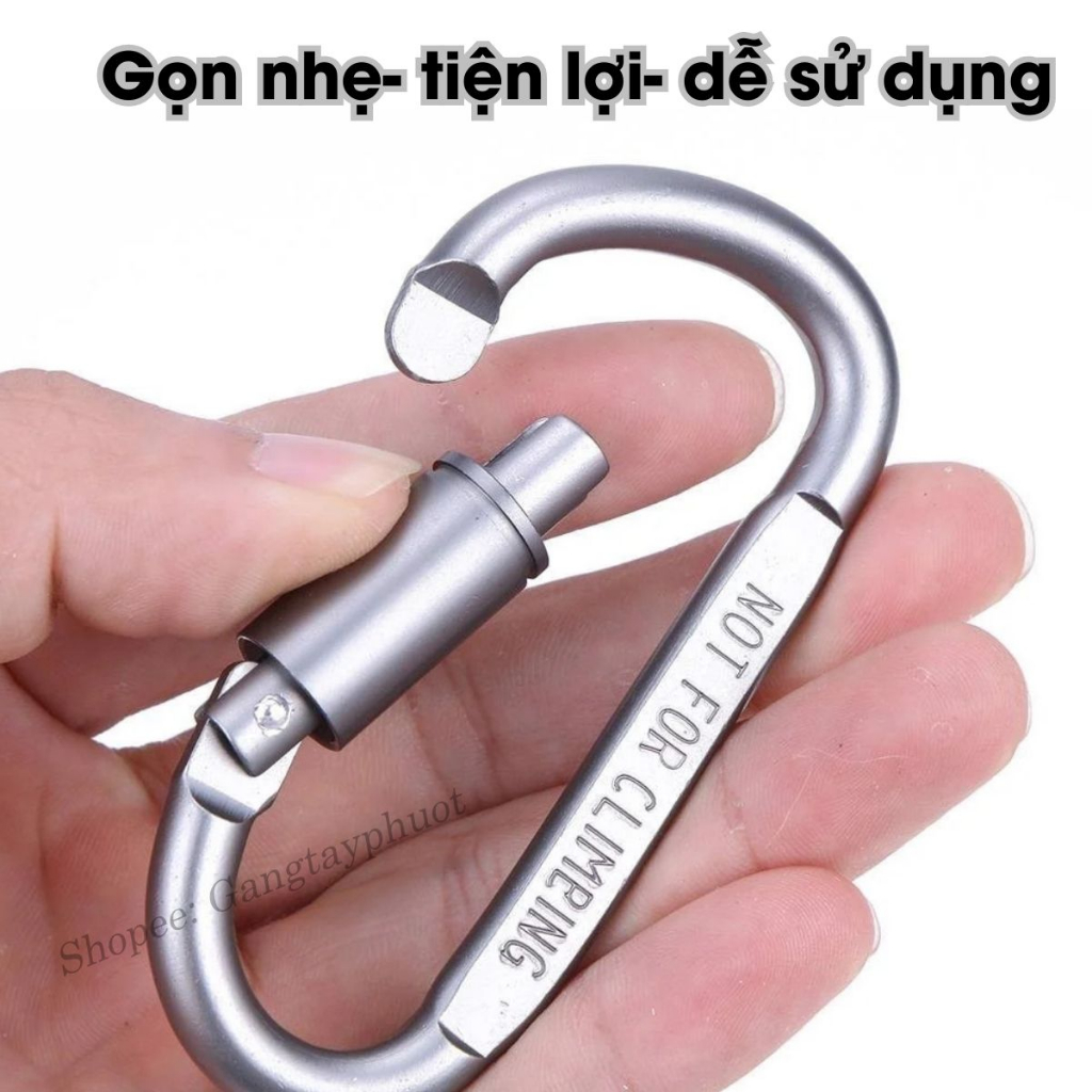 Móc khóa đa năng móc khóa nhôm đi phượt Carabiner chữ D khóa xoay 8cm tiện lợi