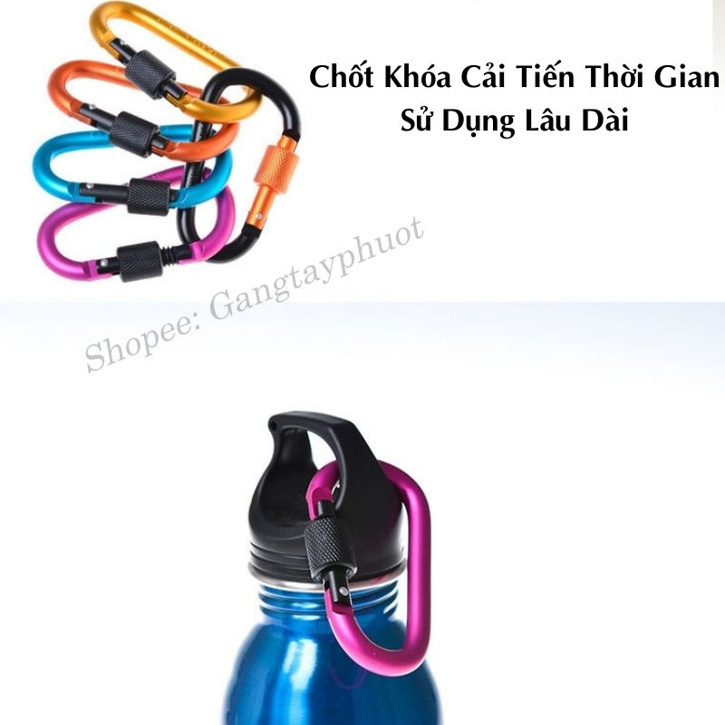 Móc khóa đa năng móc khóa nhôm đi phượt Carabiner chữ D khóa xoay 8cm tiện lợi