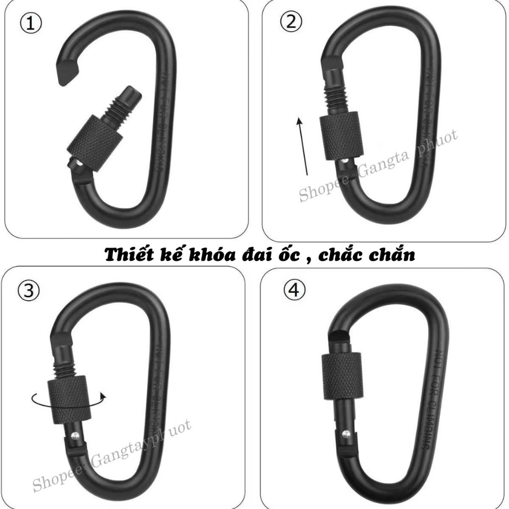 Móc khóa đa năng móc khóa nhôm đi phượt Carabiner chữ D khóa xoay 8cm tiện lợi