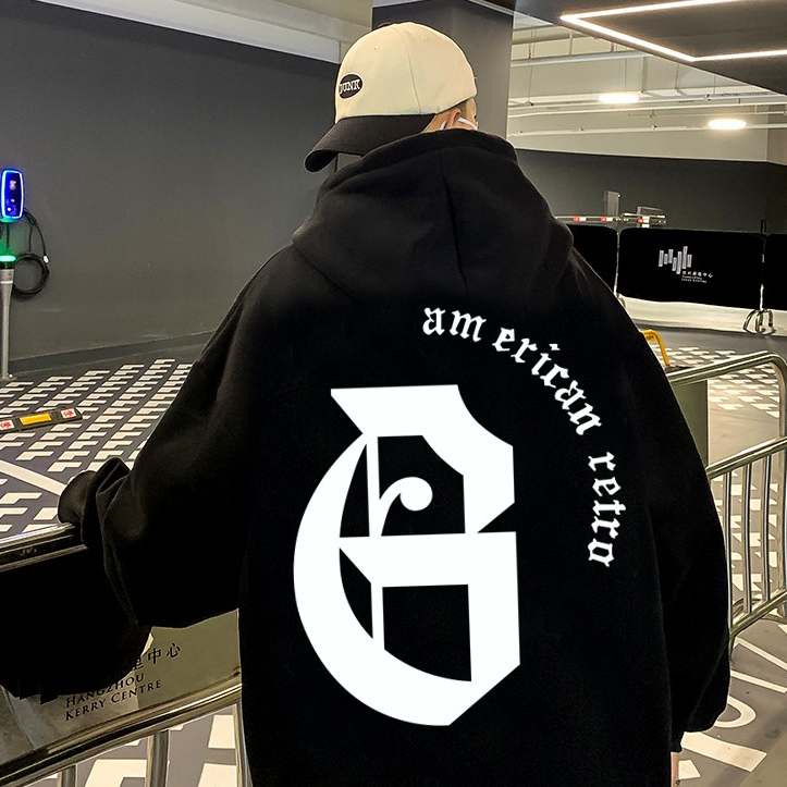 Áo nỉ hoodie in chữ G-American Retro dành cho nam nữ áo thu đông dài tay