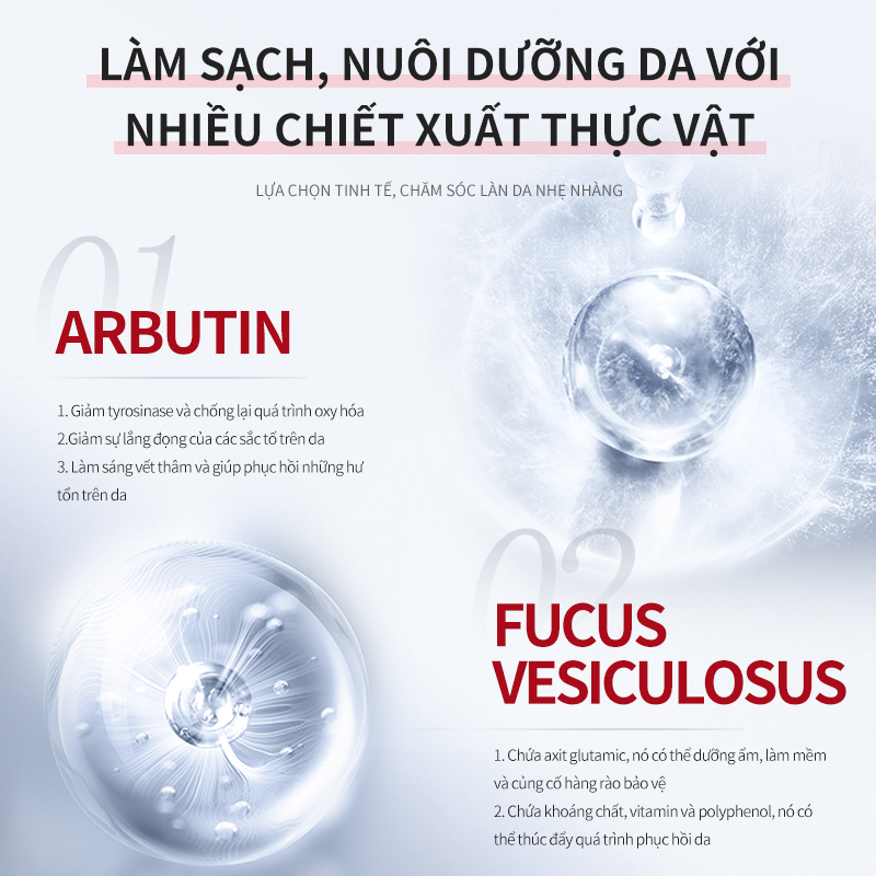 Sữa rửa mặt trắng da DEleventh Arbutin, làm trắng da, làm sạch sâu da, sữa rửa mặt axit amin nhẹ nhàng
