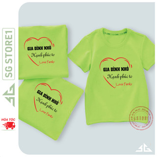 Áo gia đình nhỏ hạnh phúc to màu xanh lá nổi bật thun cotton mềm mịn GD301XL | SGSTORE1