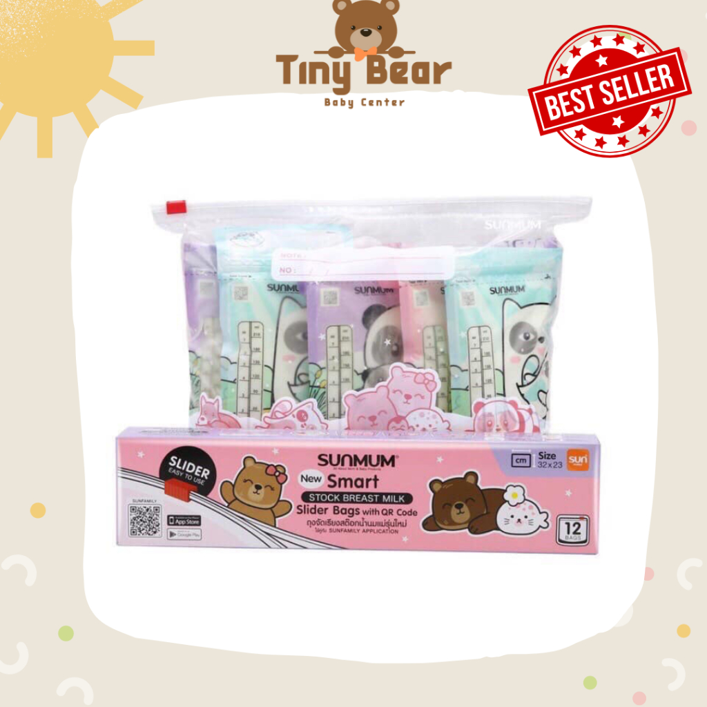 Túi zip Tiệt Trùng SUNMUM Thái Lan bảo quản túi trữ sữa/ rau củ quả mẫu mới 2023 (hộp 12 túi) kích thước 26cmx24c