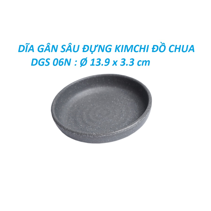 Dĩa tròn gân sâu nhựa melamine nhám xám đựng đồ chua, kim chi DGS06N - Size 13.9 x 3.3 cm