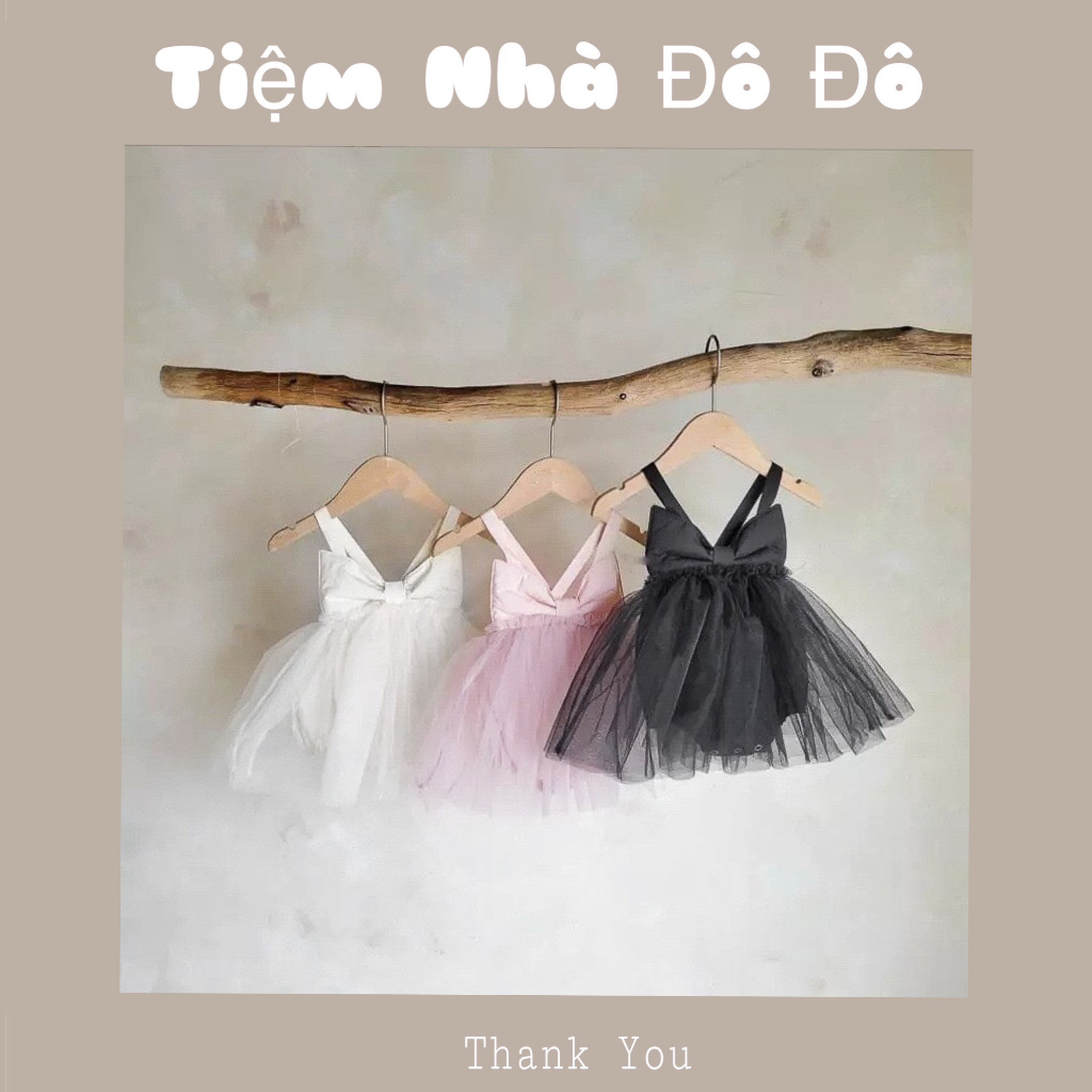Váy Đầm hai dây kiểu dáng suit công chúa tiểu thư phối voan đính nơ siêu dễ thương cho em bé gái sơ sinh nặng 4-13kg