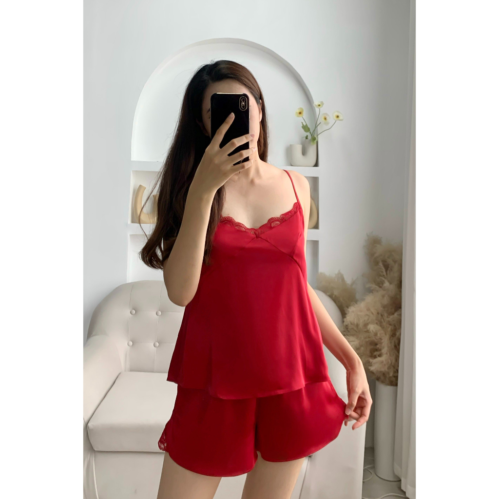 Bộ ngủ nữ 2 dây lụa latin phối ren mặc nhà cao cấp nhiều màu dễ thương siêu mát Melli Homewear B2D 02