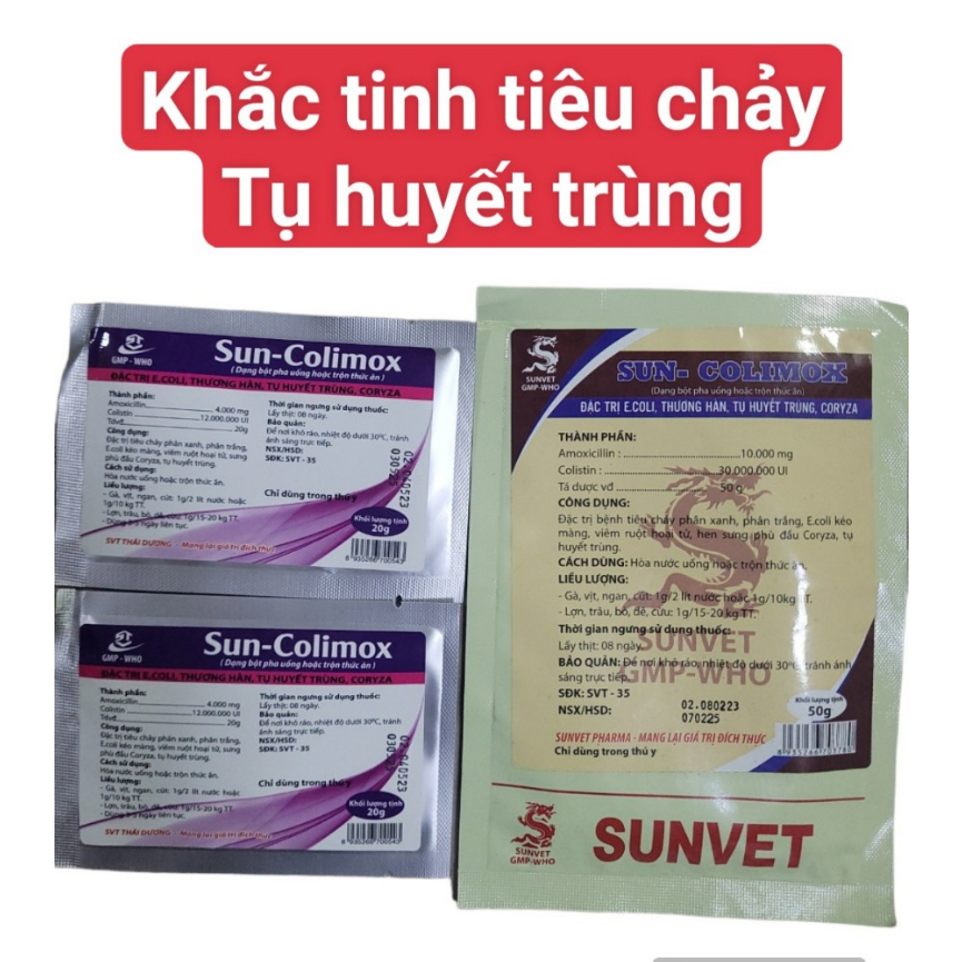 Colimox 20% 50g và 20g dùng trong thú y