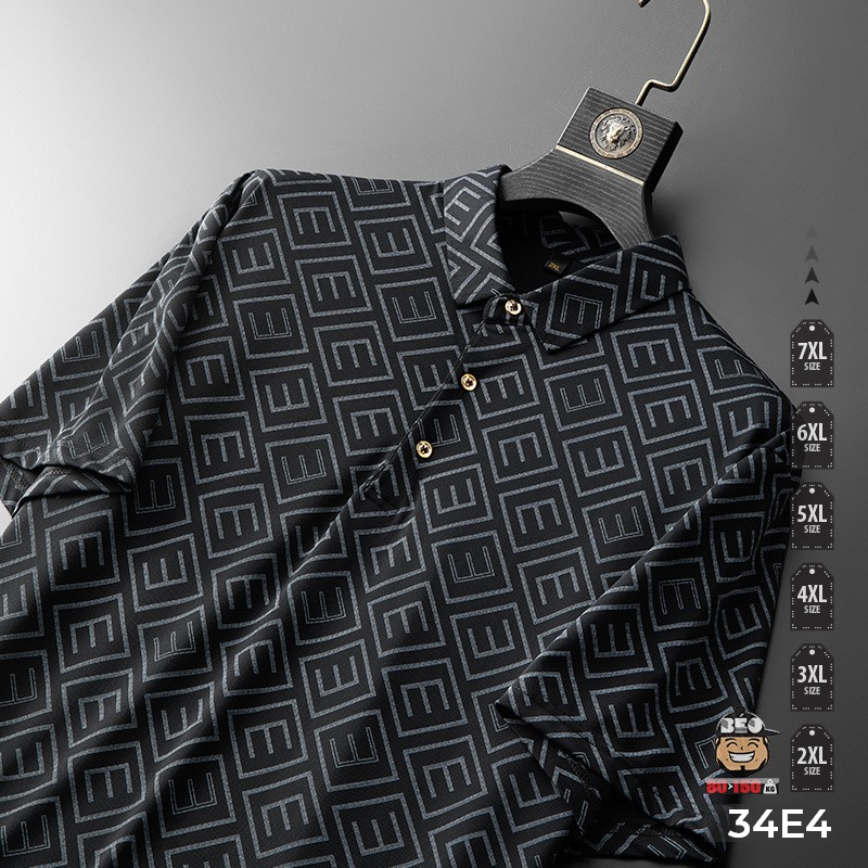 Áo thun Polo tay ngắn Square E Đen ,họa tiết ô vuông ,Cotton co giãn thun lạnh
