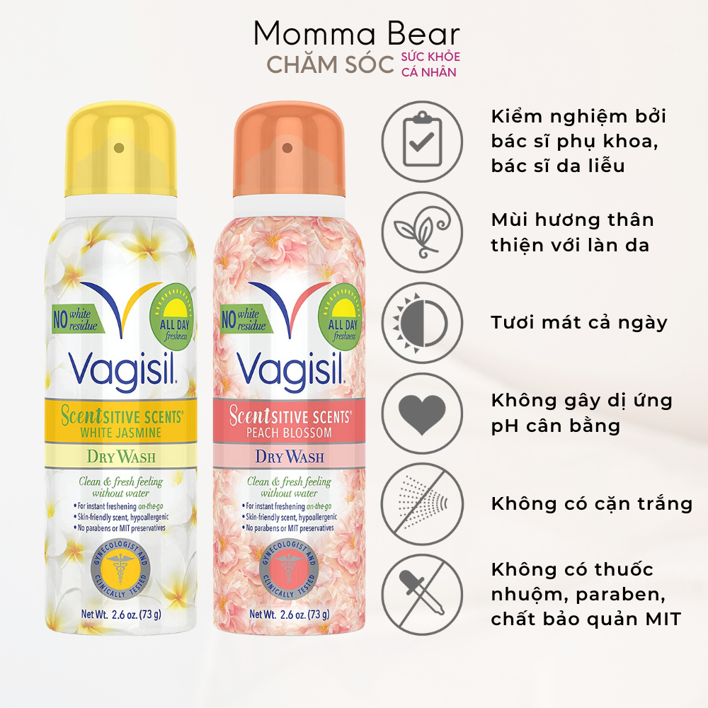 Xịt thơm vùng kín phụ nữ Vagisil, xịt khử mùi phụ khoa, chăm sóc cô bé, hàng Mỹ - Momma Bear