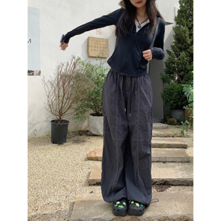 Quần Vải Dù Xám Đen Ống Rộng TheCotton Quần Parachute Dây Rút Nam Nữ Unisex