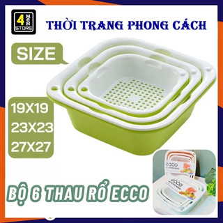 Bộ 3 rổ + 3 thau đa năng ecco cao cấp - bộ thau rổ đa năng ecco 6 món - set 3 bộ rổ chậu nhựa to nhỏ nhà bếp ecco