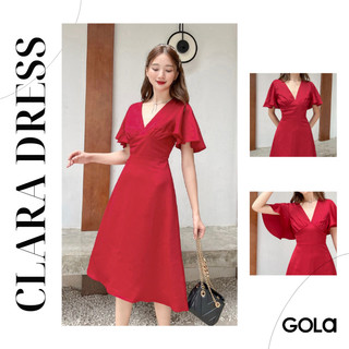 Đầm clara - đầm midi cánh tiên cổ v