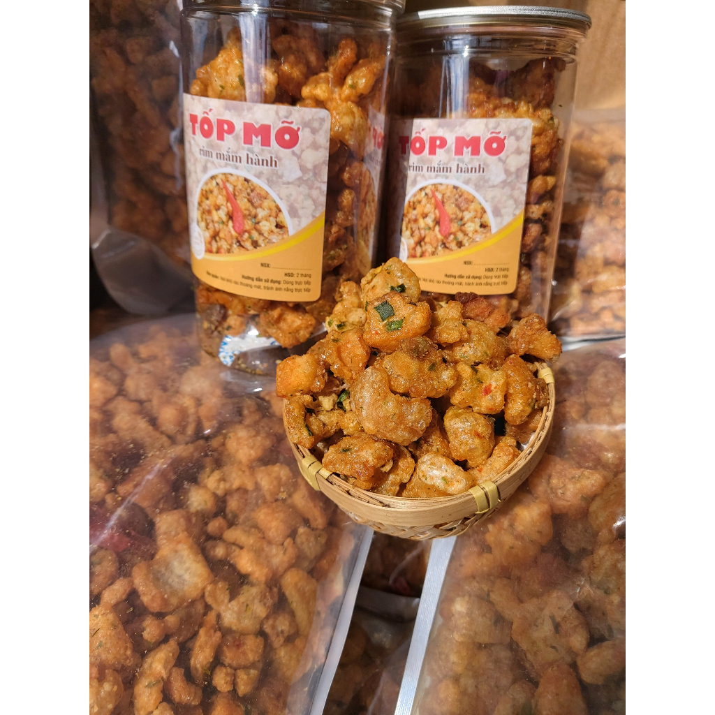 1KG Tốp mỡ liền da sấy giòn rim nước mắm hành phi thơm ngon, bì heo liền thịt rim mắm hành, Ăn vặt Thi Thi
