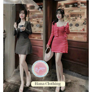 Set đầm 2 dây dáng ngắn kèm áo khoác sọc ngang chất thun gân dáng đầm chữ A đầm basic thời trang  - Han Clothing RyMin