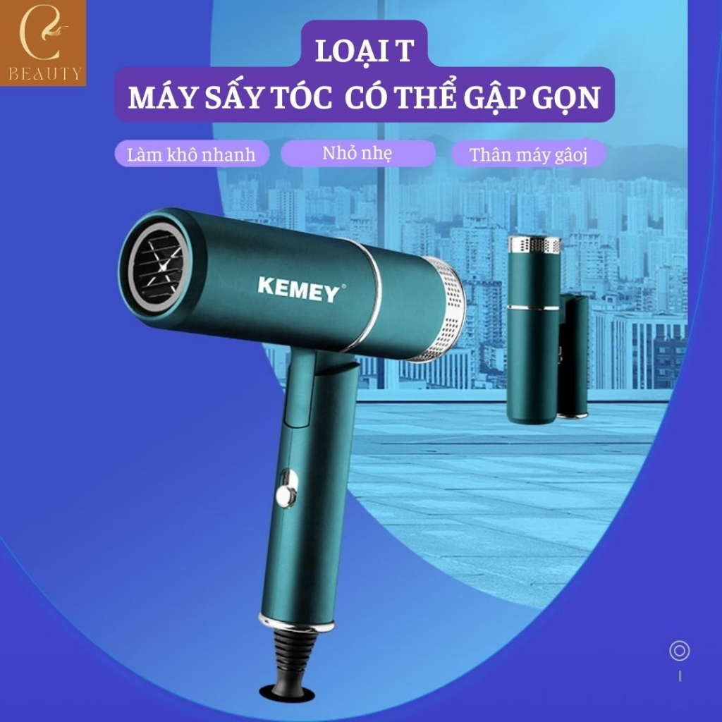 Máy sấy tóc Kemey KM-9825, Máy sấy tóc công suất lớn, Máy làm tóc khô siêu nhanh 2 chiều nóng lạnh có thể gấp gọn