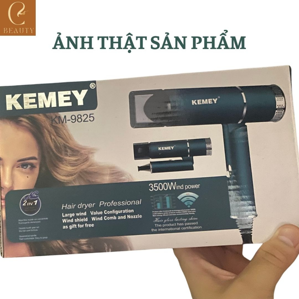 Máy sấy tóc Kemey KM-9825, Máy sấy tóc công suất lớn, Máy làm tóc khô siêu nhanh 2 chiều nóng lạnh có thể gấp gọn