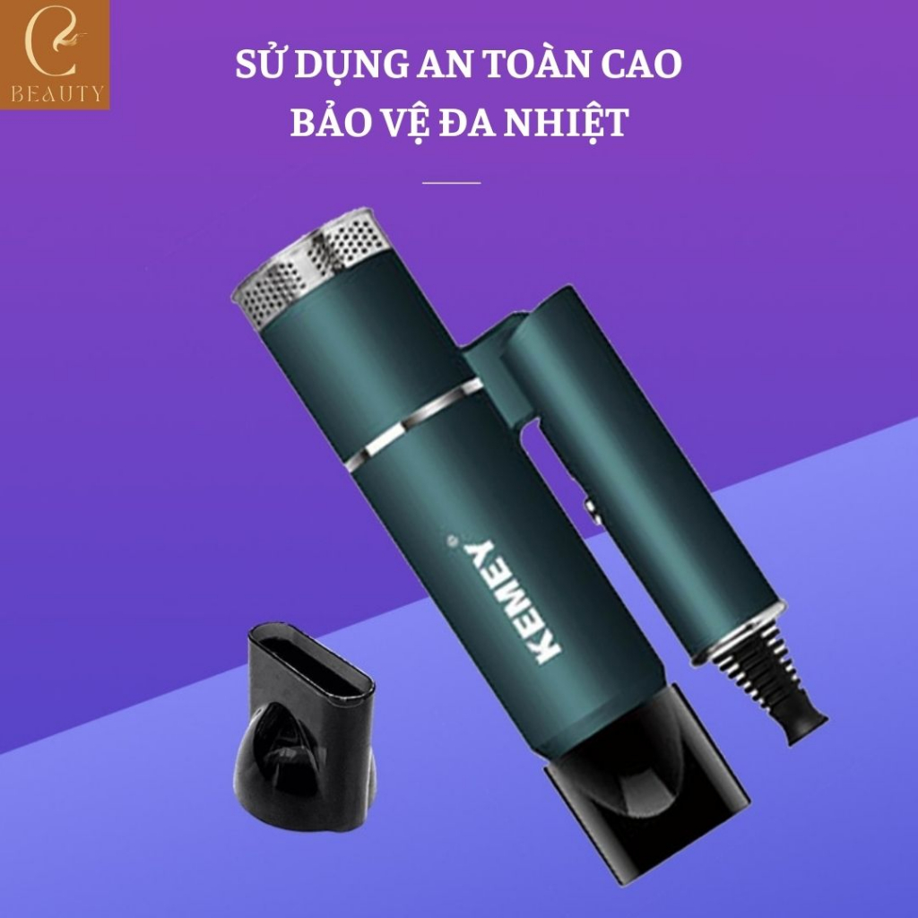 Máy sấy tóc Kemey KM-9825, Máy sấy tóc công suất lớn, Máy làm tóc khô siêu nhanh 2 chiều nóng lạnh có thể gấp gọn