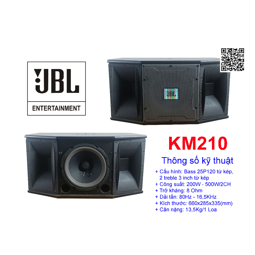 Loa thùng karaoke treo tường bass 25 JBL KM210 chất lượng cao