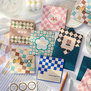 Thiệp Giấy Gấp Có Bao Đựng Greeting Card Checker Caro Dễ Thương