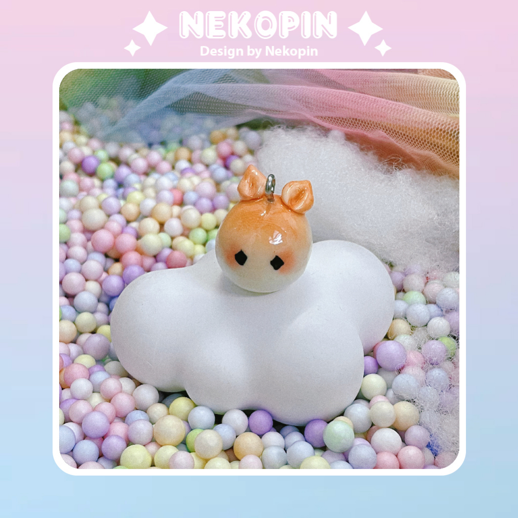 Móc khoá móc điện thoại NEKOPIN nhân vật Sky COTL MK002 hình con thỏ đội đầu Bunny bằng đất sét tự khô